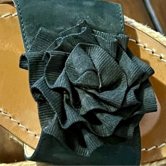 Kate Spade Black Suede Espadrille Wedge Sandals with Ribbon Flower Accent - Picture 9 of 9